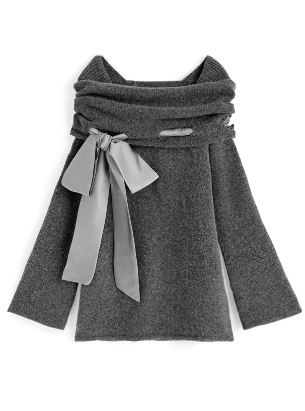 オフショルダーリボンニットトップス