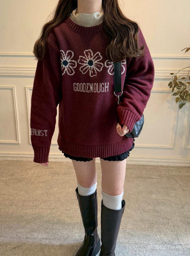 フラワーロゴニットトップス