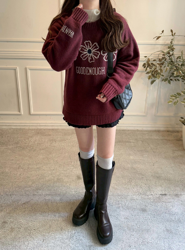 フラワーロゴニットトップス