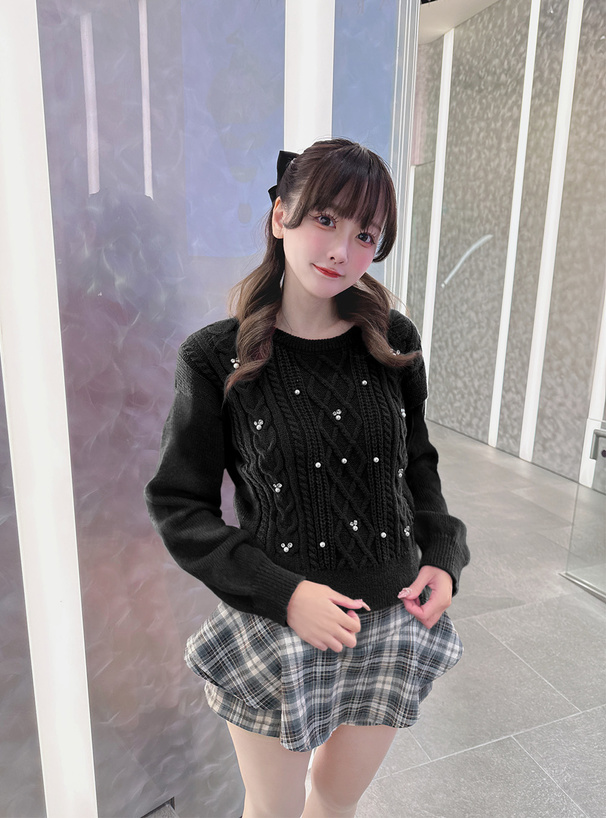 ビジューケーブル編みニットトップス[fs77] | レディースファッション