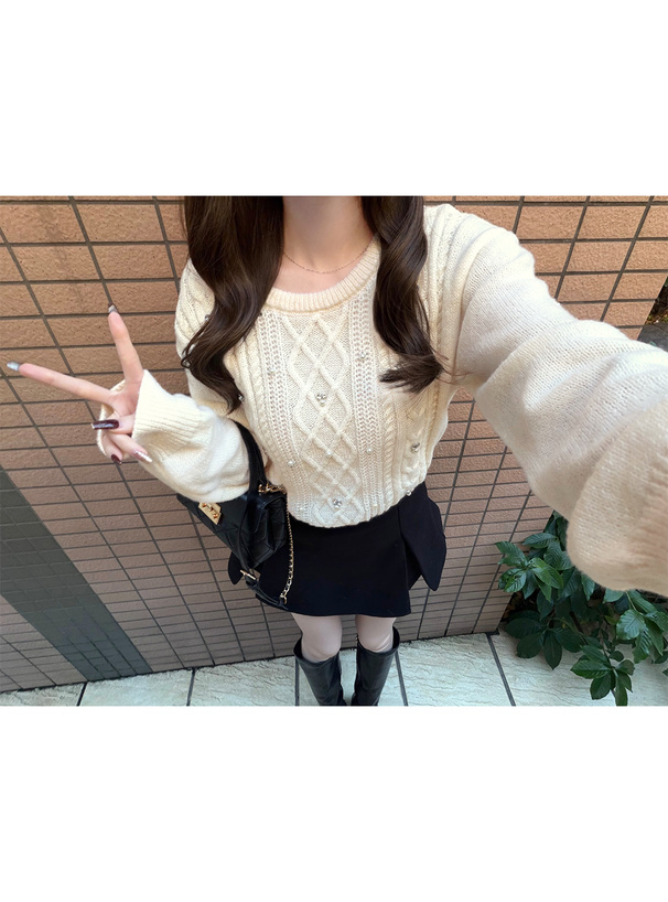 ビジューケーブル編みニットトップス[fs77] | レディースファッション