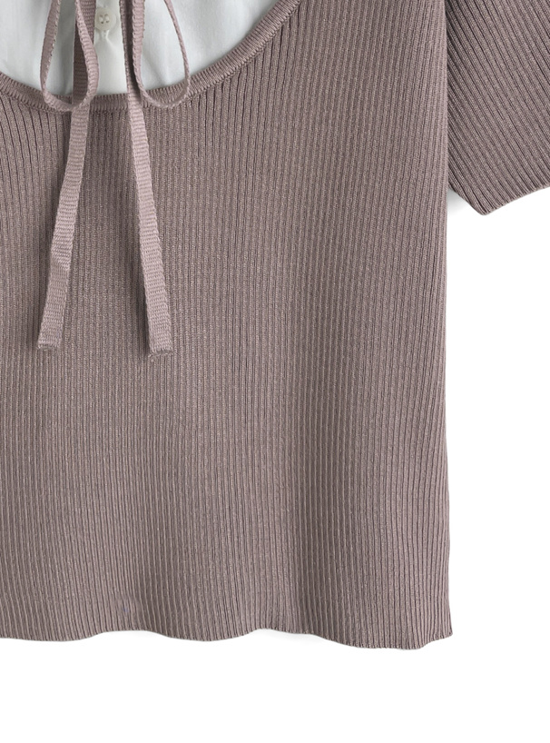 シャツレイヤード風リブニットトップス