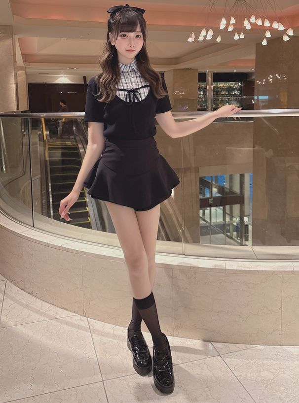 シャツレイヤード風リブニットトップス