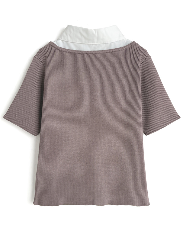 シャツレイヤード風リブニットトップス