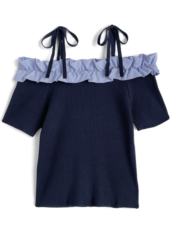 リボンフリルオフショルダーニットトップス