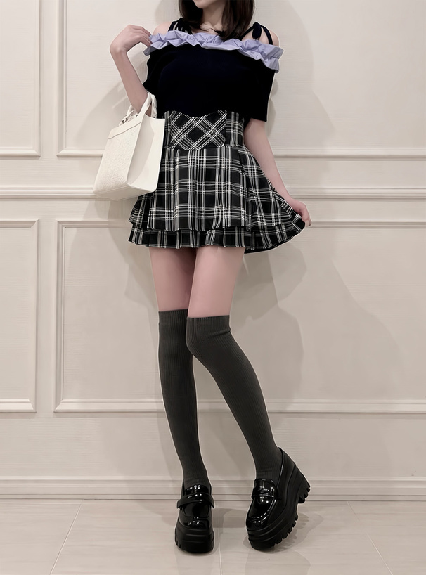 リボンフリルオフショルダーニットトップス