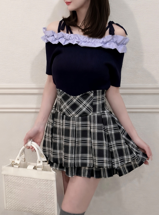 リボンフリルオフショルダーニットトップス