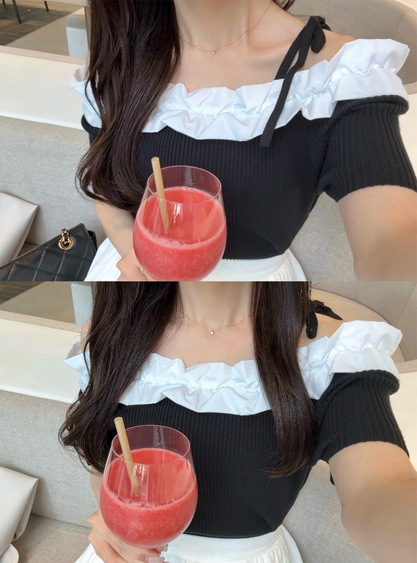 リボンフリルオフショルダーニットトップス