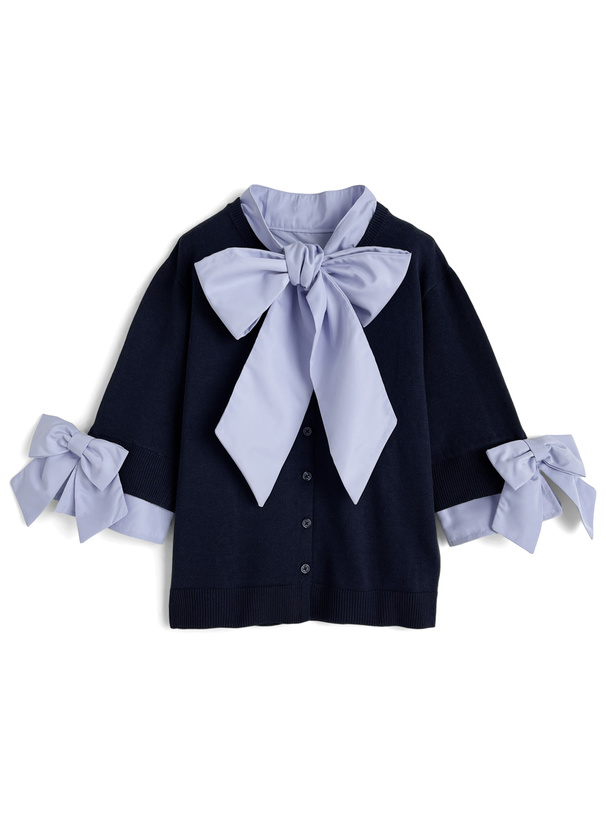 ボウタイ袖リボンニットトップス