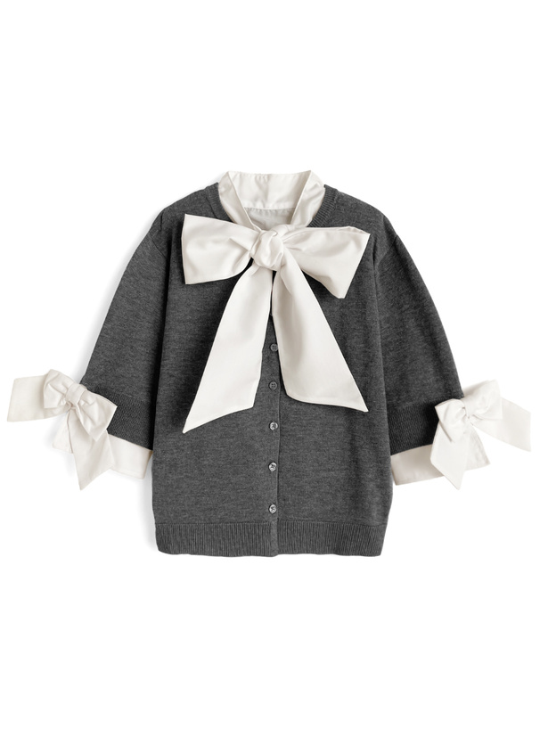 ボウタイ袖リボンニットトップス