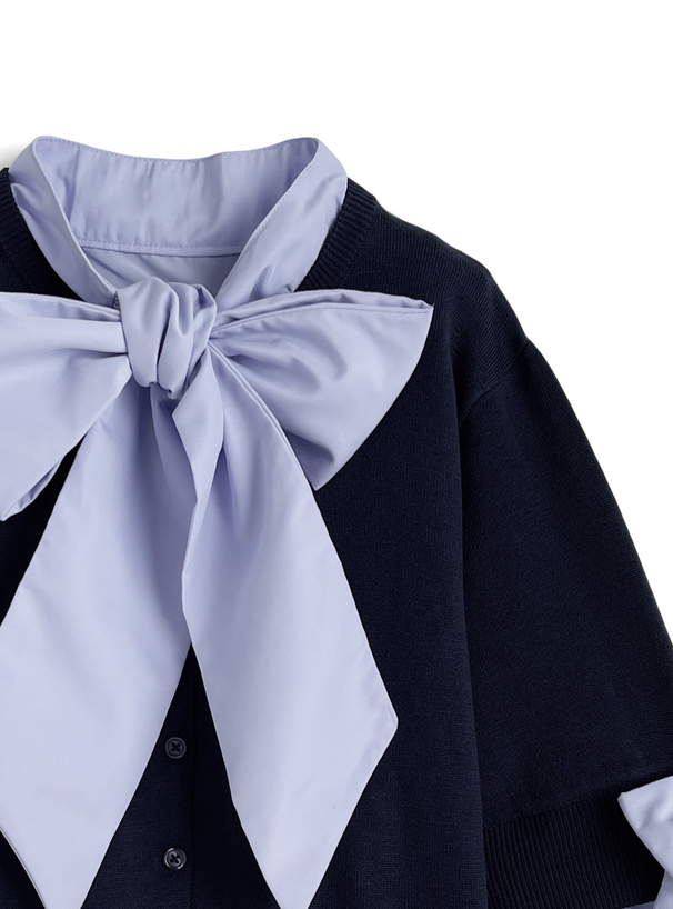 ボウタイ袖リボンニットトップス