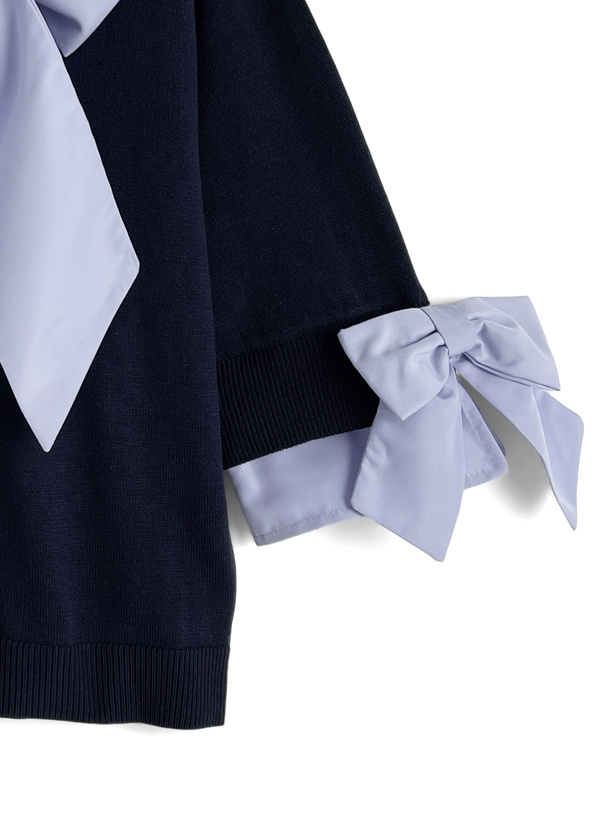 ボウタイ袖リボンニットトップス