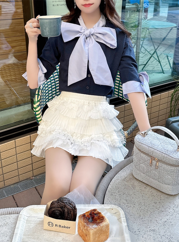 ボウタイ袖リボンニットトップス