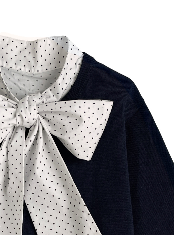 ボウタイ袖リボンニットトップス