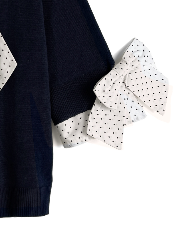 ボウタイ袖リボンニットトップス