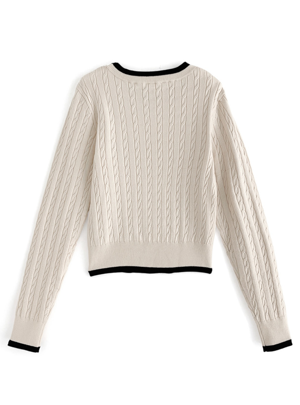 テディベア刺繍ラインニットトップス