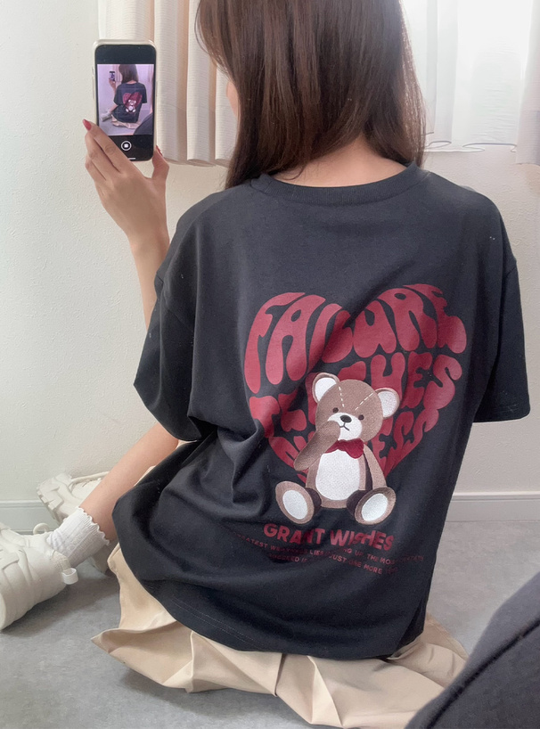 ハートロゴくま刺繍Tシャツ