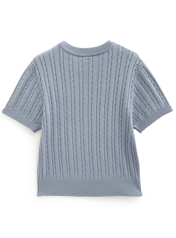 ハートロゴ刺繍ケーブル編みニットトップス
