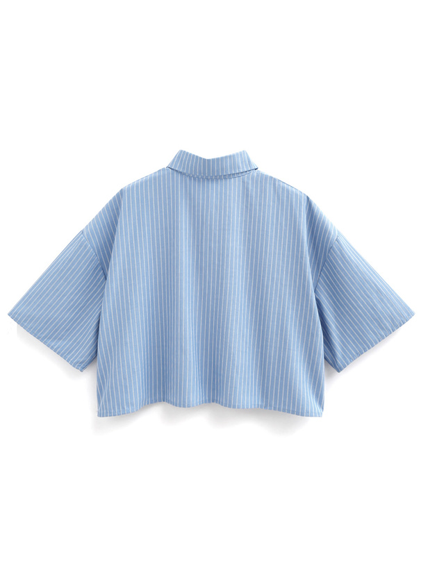 ストライプ柄くま刺繍ショート丈ブラウス