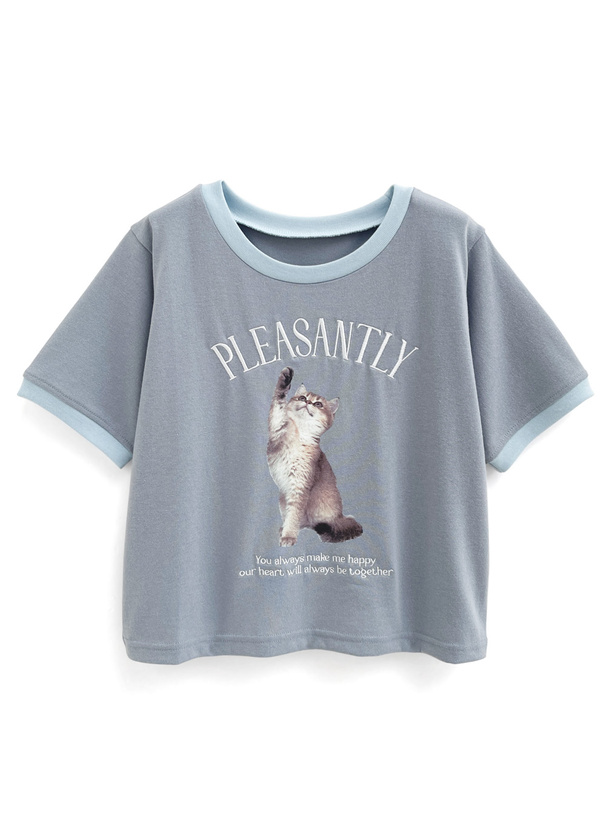 キャットプリントリンガーTシャツ[fu186]