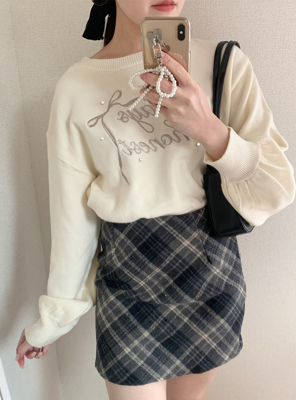 ロゴ刺繍パールリボンニットトップス[fu238] | レディースファッション通販のグレイル(GRL)【公式】