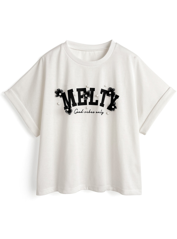 オーガンジーフラワーパールロゴTシャツ