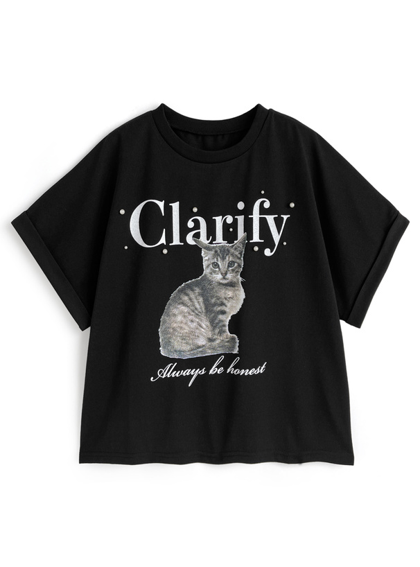 パールキャットプリントTシャツ