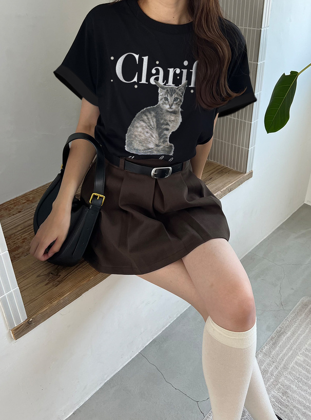 パールキャットプリントTシャツ