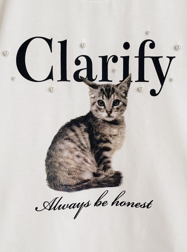パールキャットプリントTシャツ