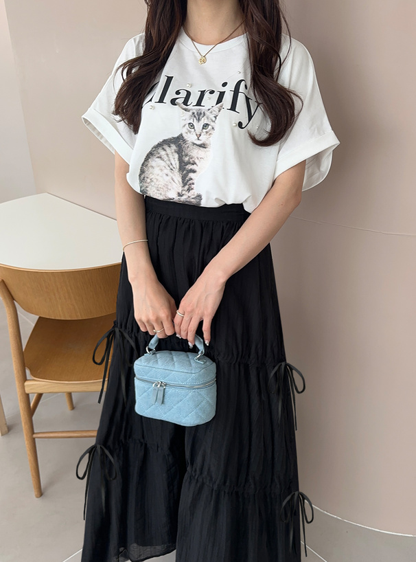 パールキャットプリントTシャツ