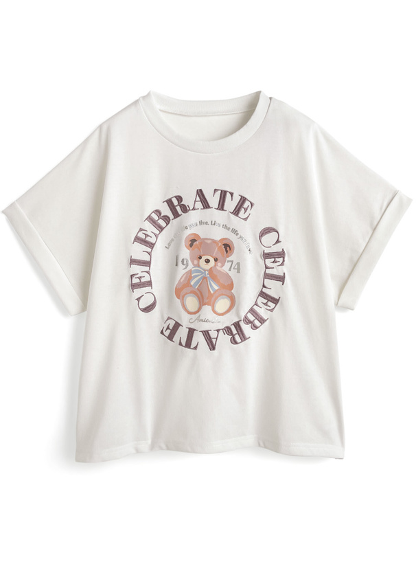 くまプリントサークルロゴ刺繍Tシャツ