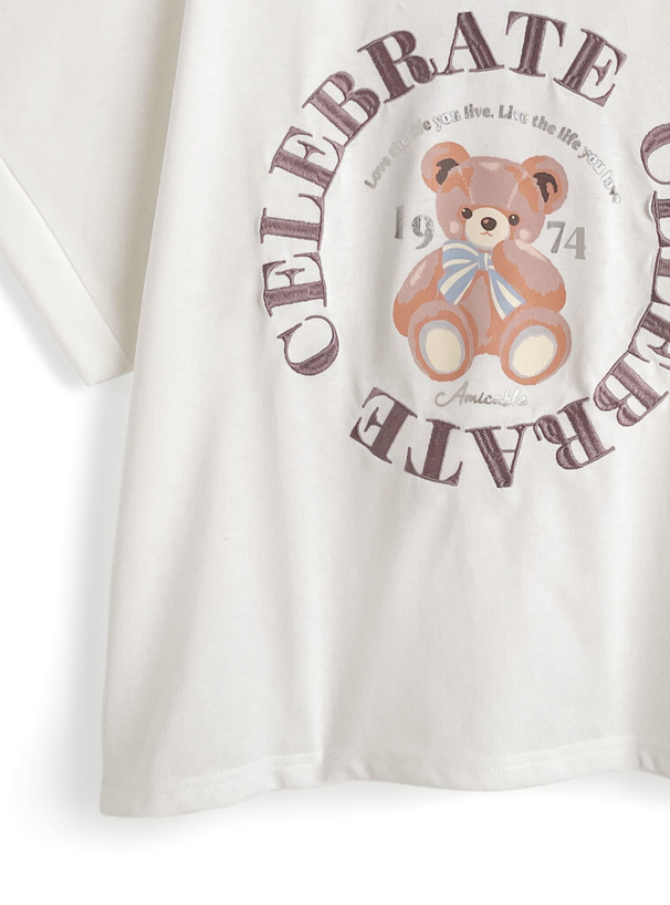 くまプリントサークルロゴ刺繍Tシャツ