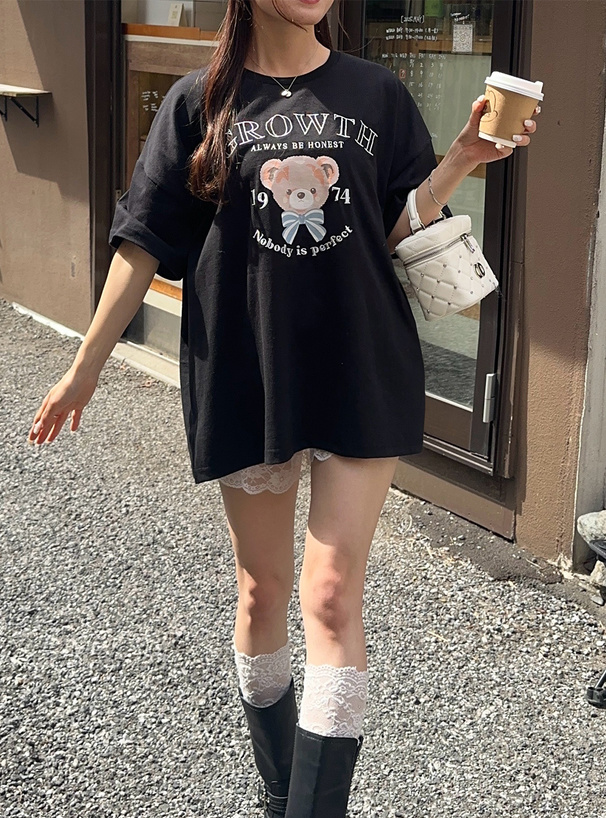 テディベアプリントロゴ刺繍Tシャツ
