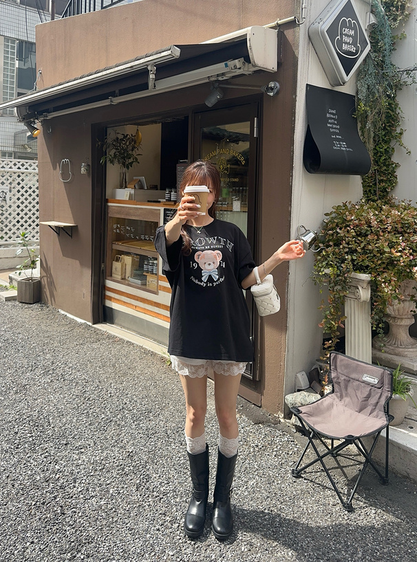 テディベアプリントロゴ刺繍Tシャツ