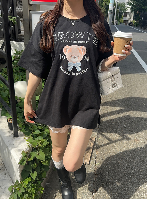 テディベアプリントロゴ刺繍Tシャツ