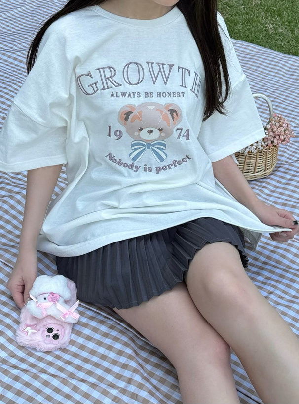 テディベアプリントロゴ刺繍Tシャツ