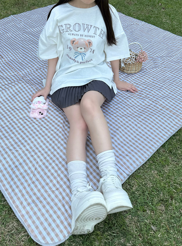 テディベアプリントロゴ刺繍Tシャツ