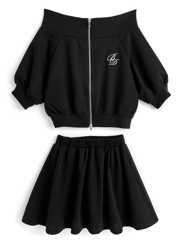 ジップオフショルトップス×ミニスカートセットアップ