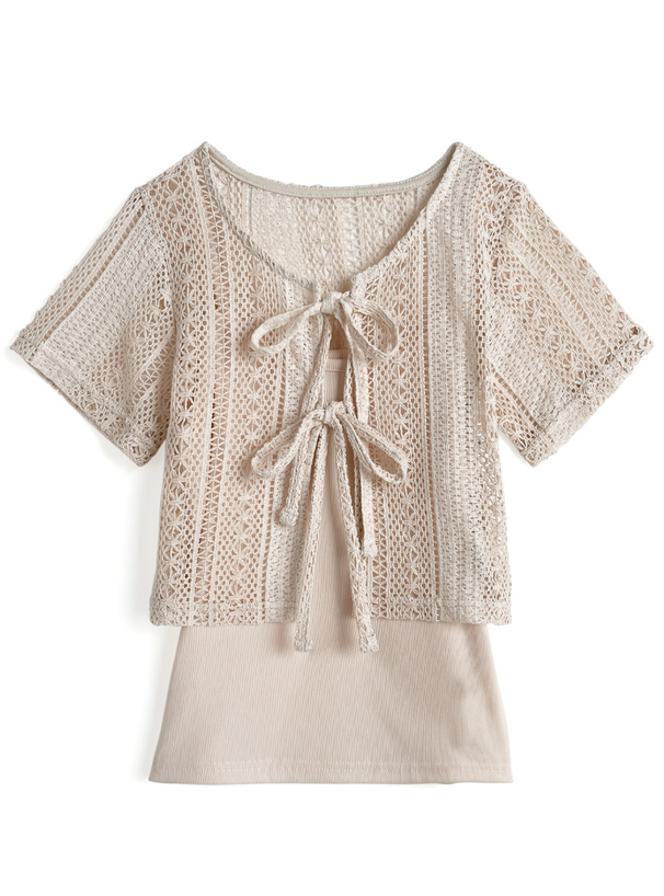 リボンクロシェボレロ×キャミソールアンサンブル