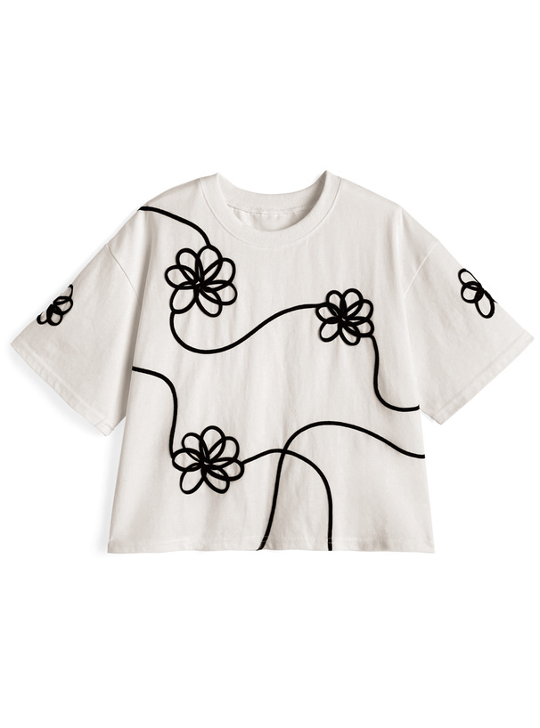 フラワーライン刺繍Tシャツ[fu274]
