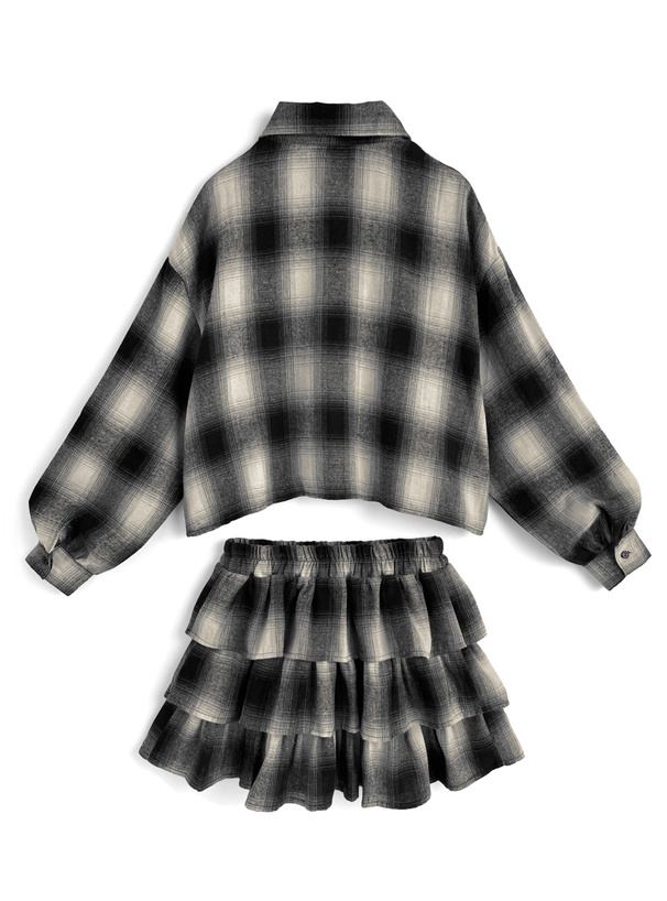 FILA チェック柄 Tシャツ スカート セット ロゴT+ブロックチェック柄スカートセット(90cm ピンク): キッズ