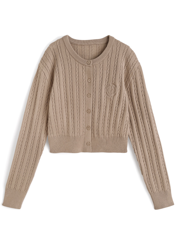 ケーブル編みロゴ刺繍ニットカーディガン[fu276] | レディース