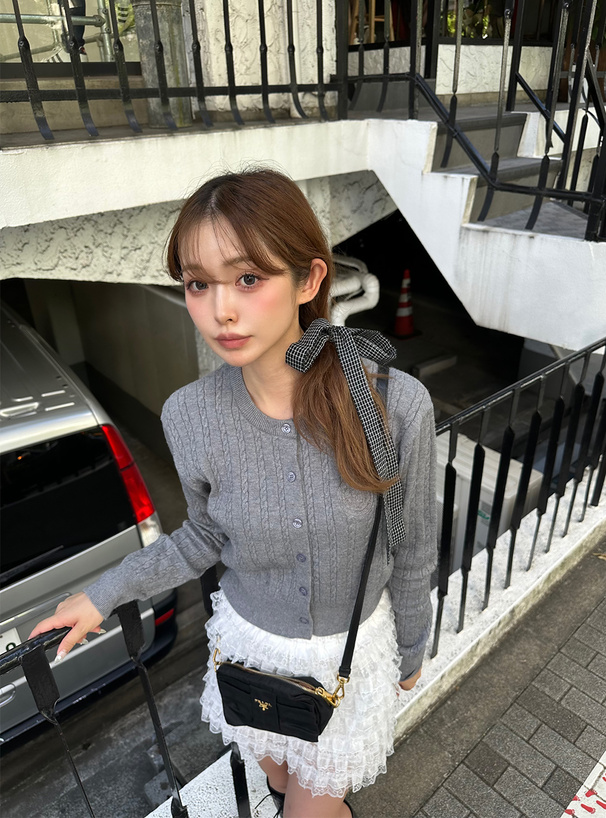 ケーブル編みロゴ刺繍ニットカーディガン[fu276] | レディース