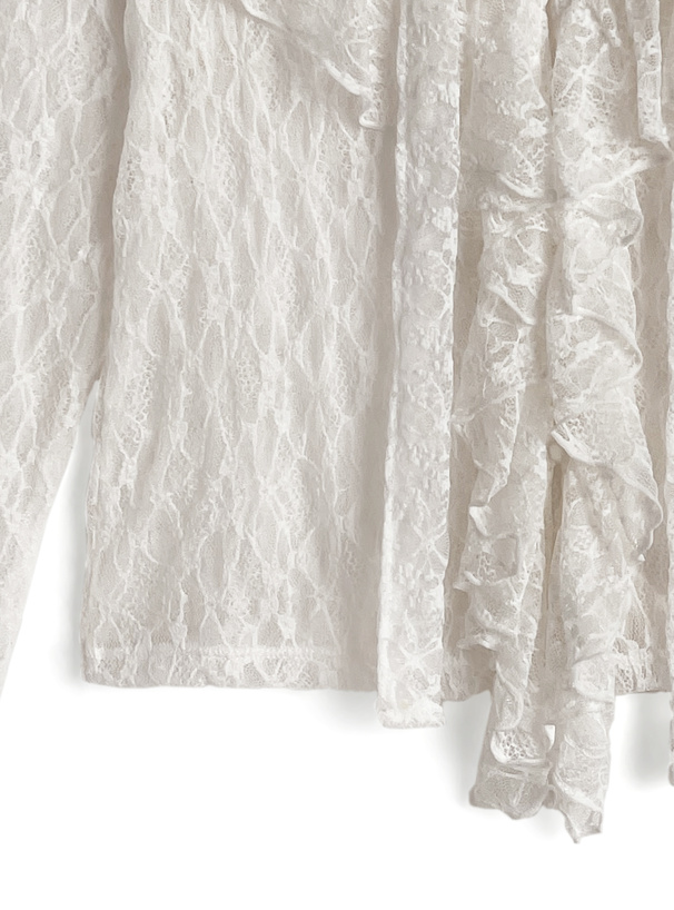 チョーカー付きラッフルフリルレースカーディガン