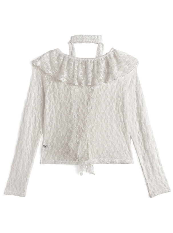 チョーカー付きラッフルフリルレースカーディガン