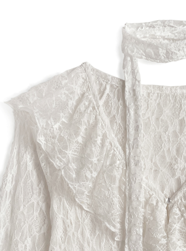 チョーカー付きラッフルフリルレースカーディガン