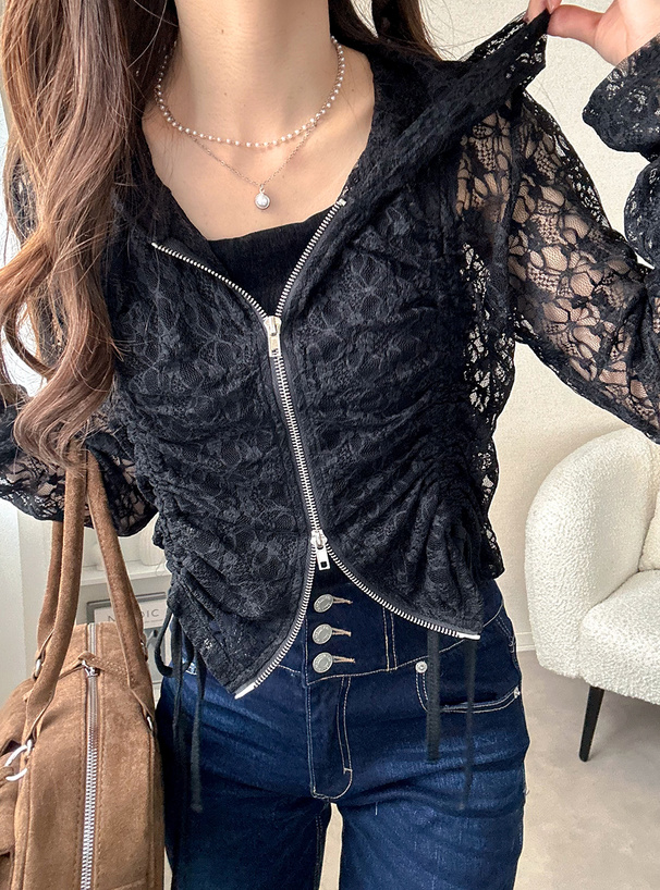 レースドロストリボンパーカー[fu278] | レディースファッション通販の