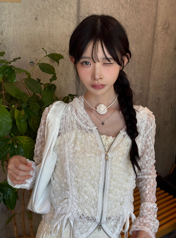 レースドロストリボンパーカー[fu278] | レディースファッション