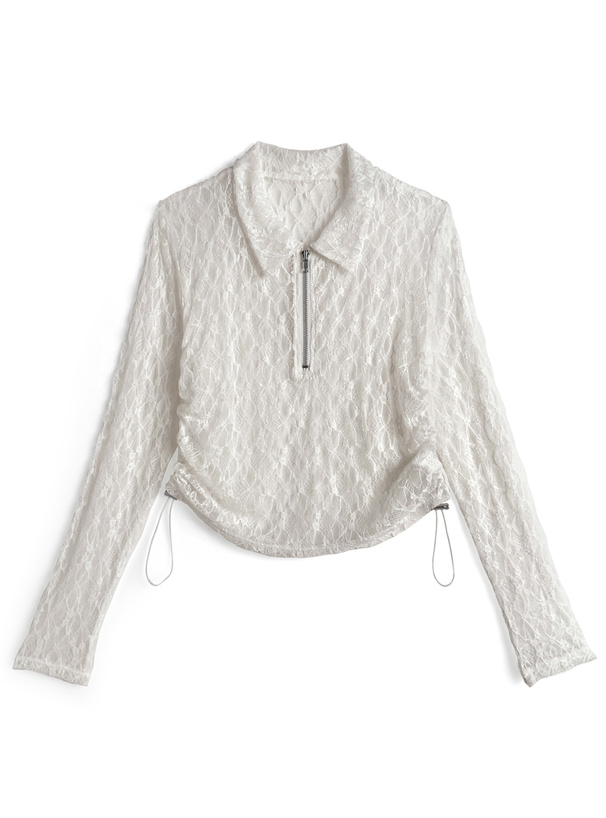 サイドドロストハーフジップレーストップス