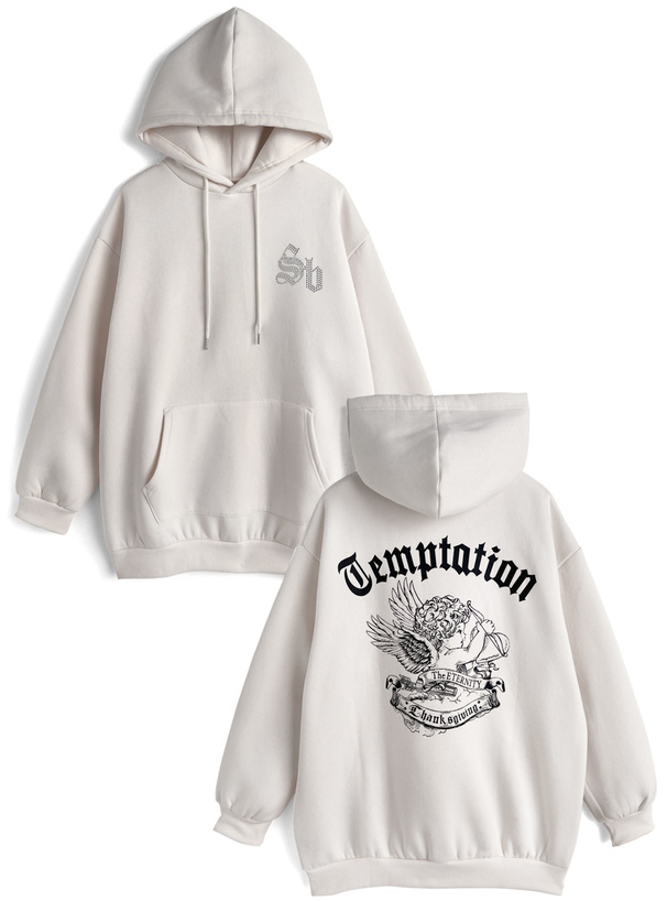 ラインストーンロゴバックプリントスウェットトップス